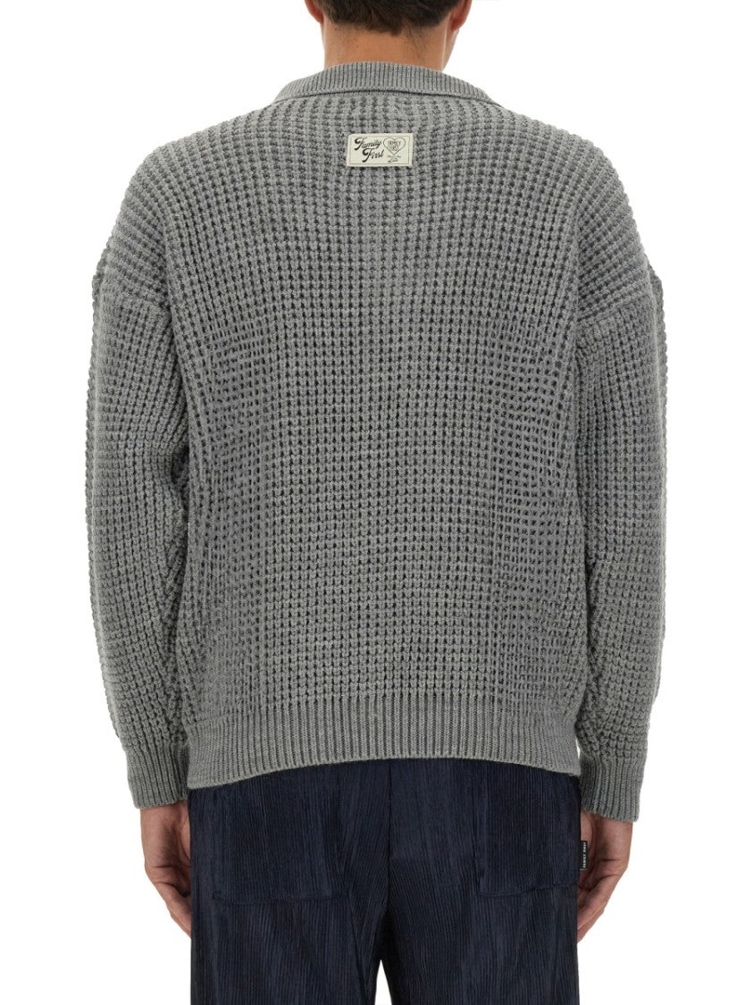 Family First Textured Knit Polo Cardigan