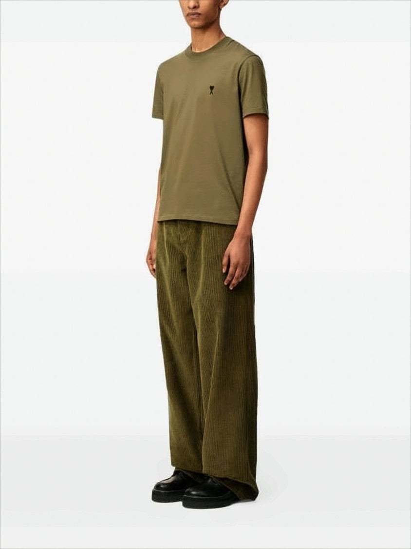 Ami Wide-Leg Olive Green Corduroy Pants With High Waist