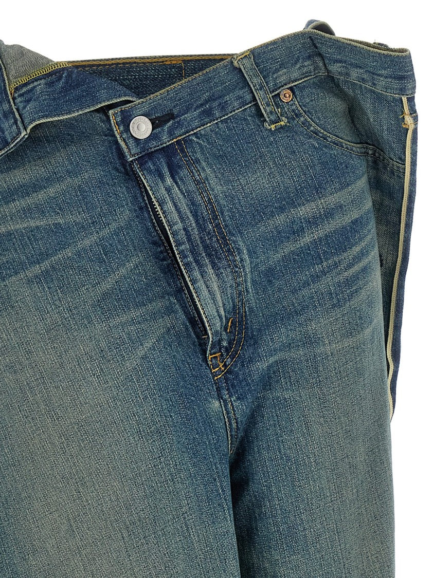 Junya Watanabe Asymmetric Stonewashed Denim Wide Leg Jeans