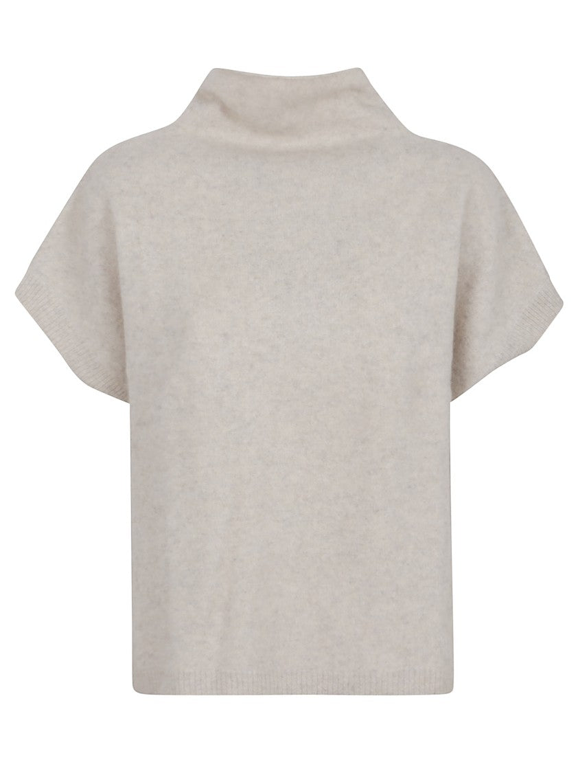 Parosh High-Neck Raccoon Sweater With Ribbed Trim
