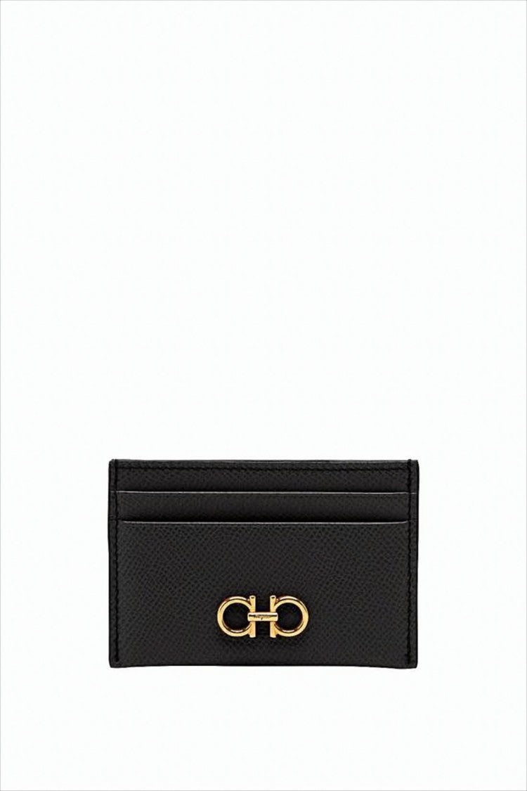 Salvatore Ferragamo Textured Cowhide Leather Card Wallet With Logo