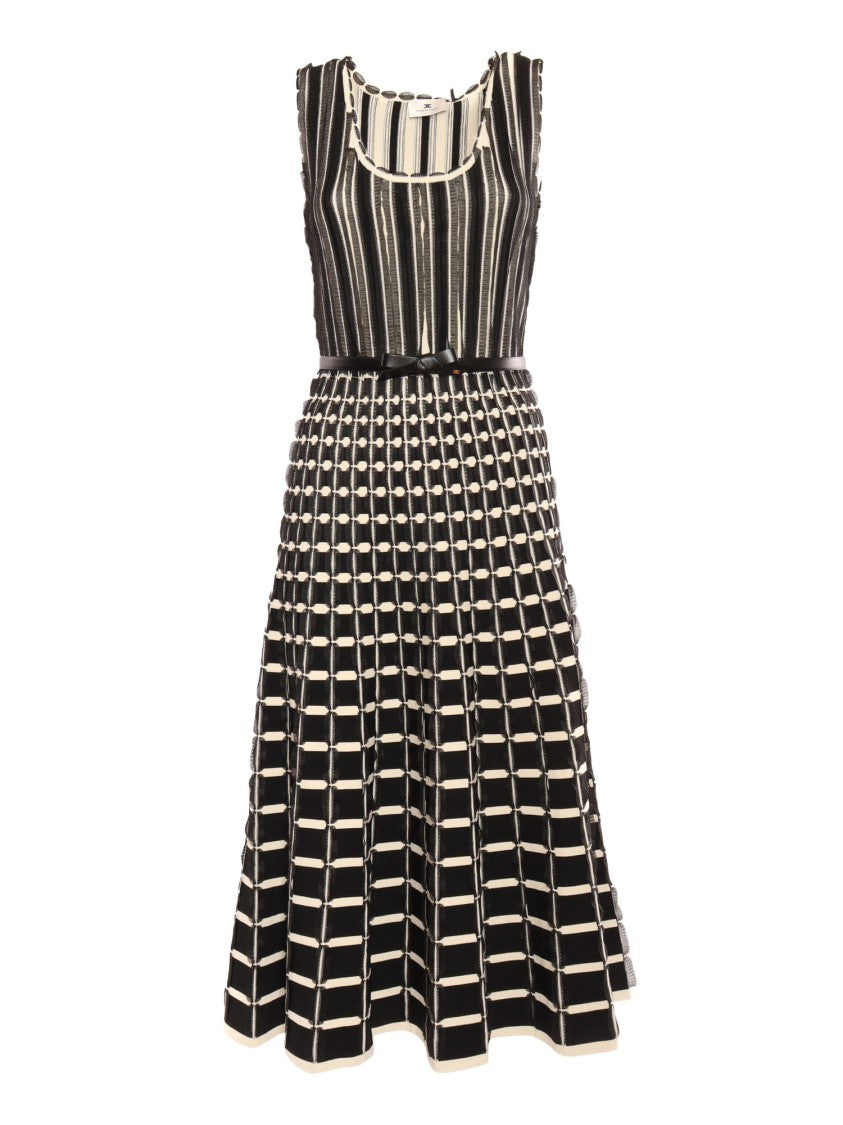 Elisabetta Franchi Knitted Dress With Waistbelt And Flared Skirt