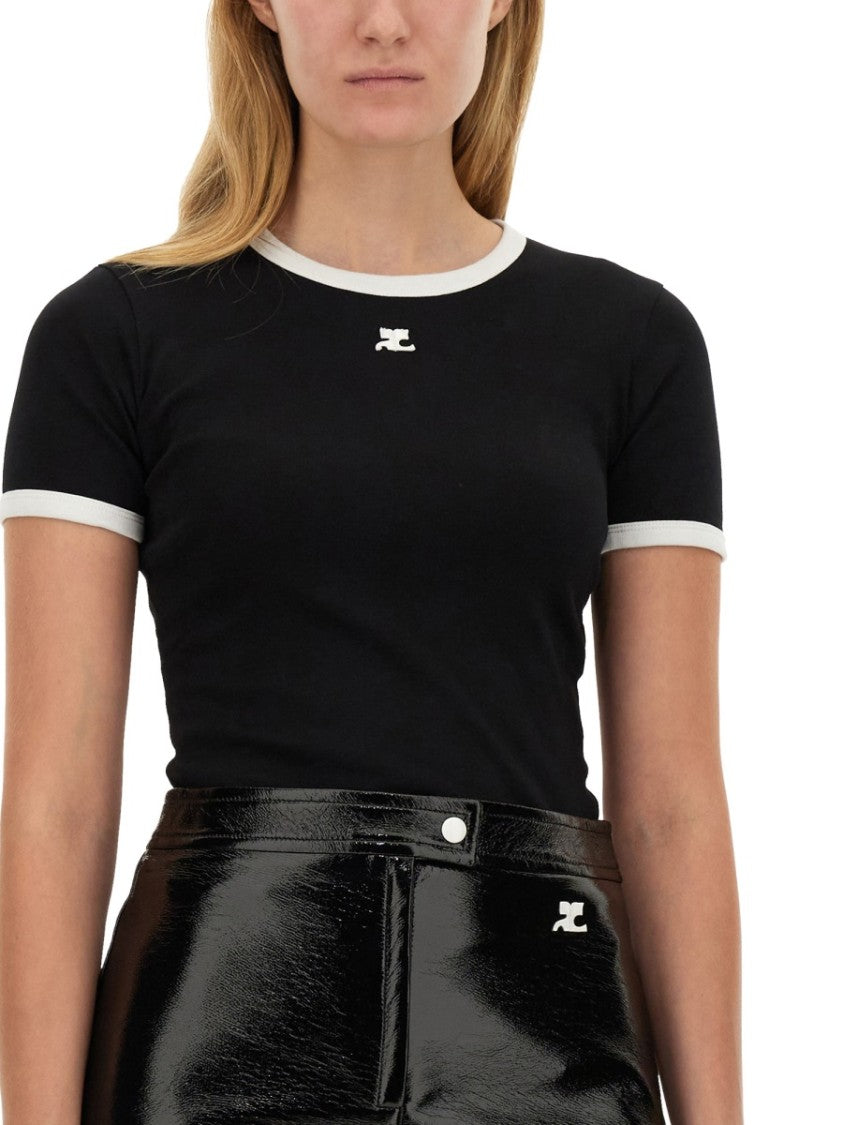 Courrèges Slim Fit Black T-Shirt With Contrasting Trim