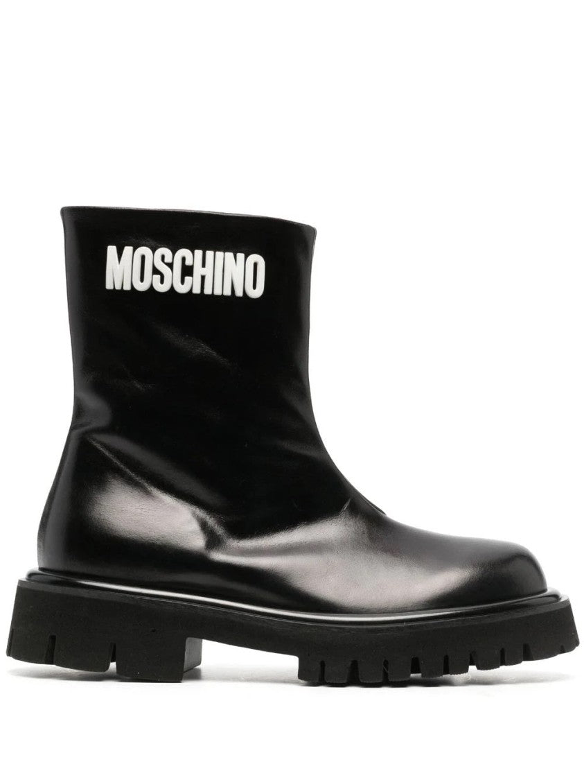 Moschino Leather Ankle Boots With Rubber Sole