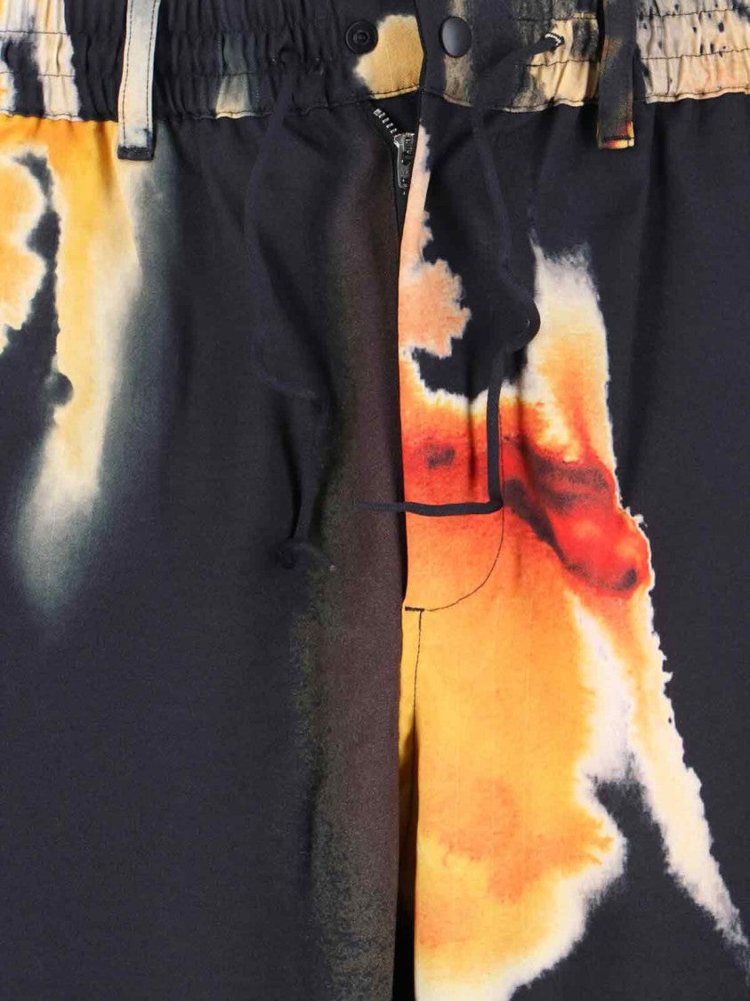 Y-3 Sporty Black Pants With Abstract Orange Print
