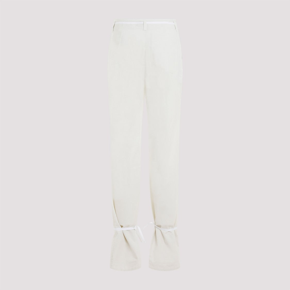 Lemaire Chalk White Cotton Straight Pants With Strings