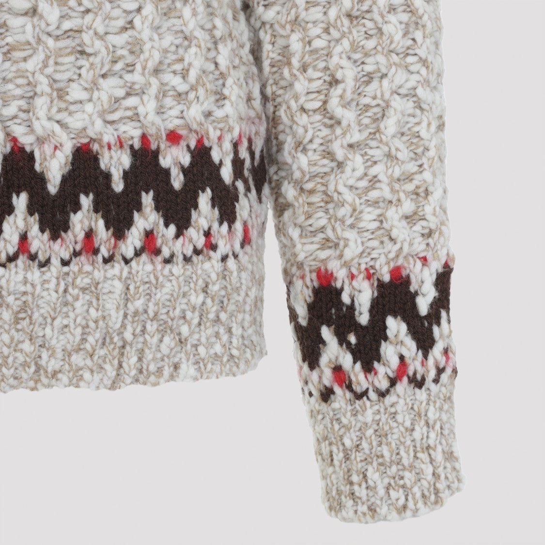 Moncler Grenoble Textured Wool Blend Sweater With Geometric Yoke Design