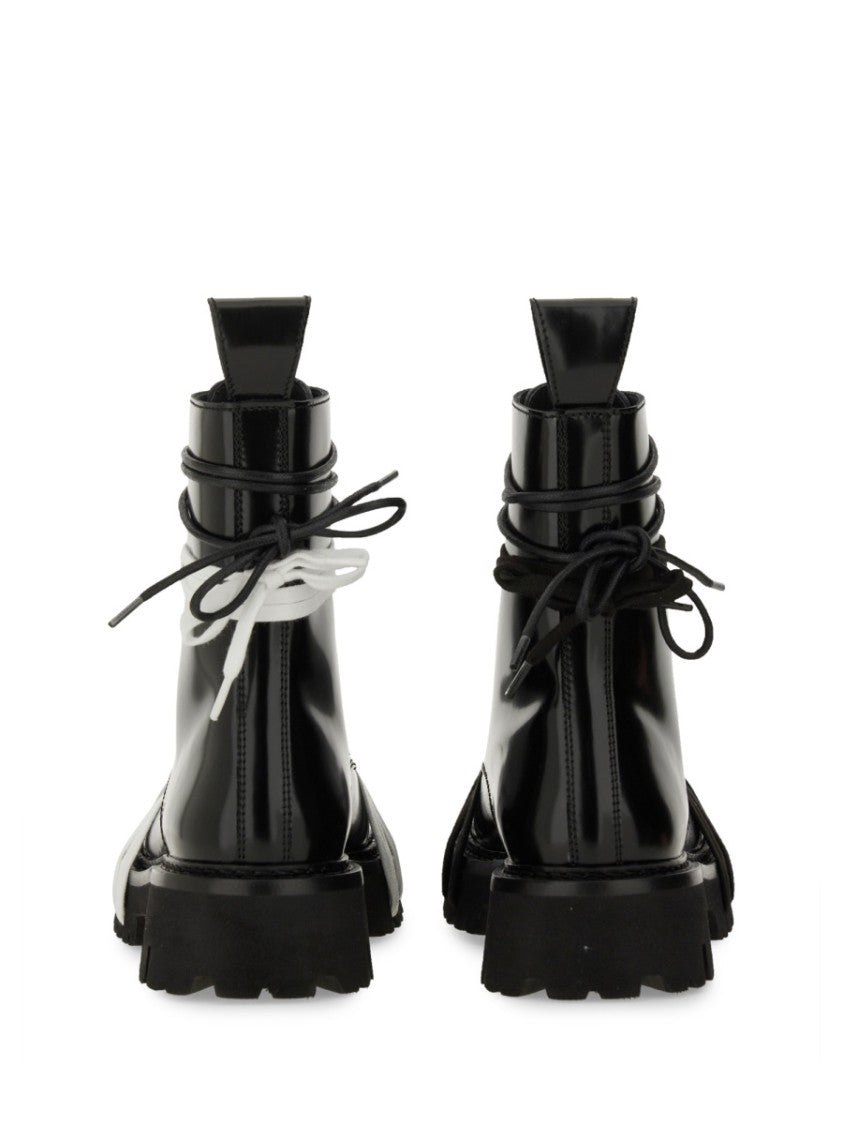 Moschino Glossy Leather Lace-Up Boot With Sole