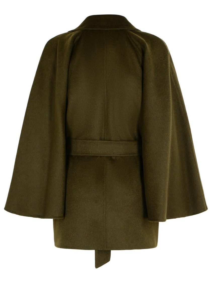 Max Mara 'Verna' Camel Coat With Moss Green Belt