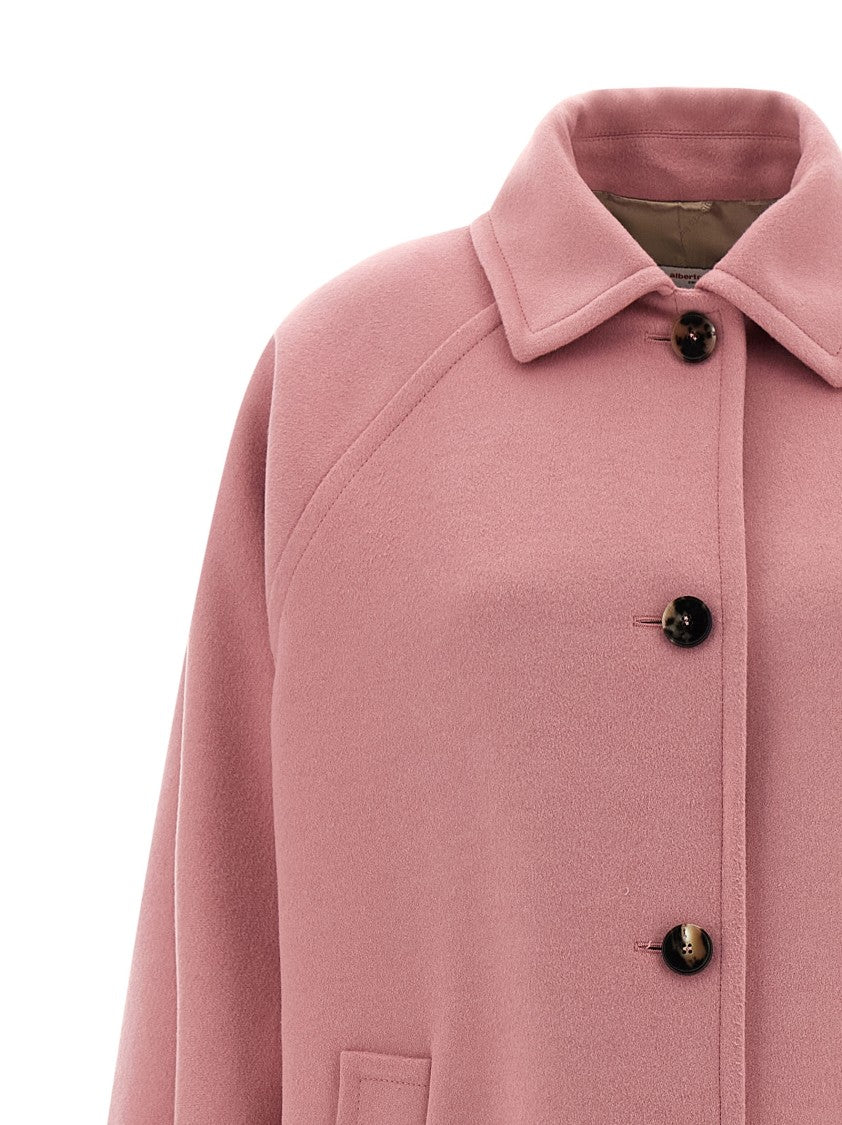 Alberto Biani Long Wool Coat With Classic Shirt Collar