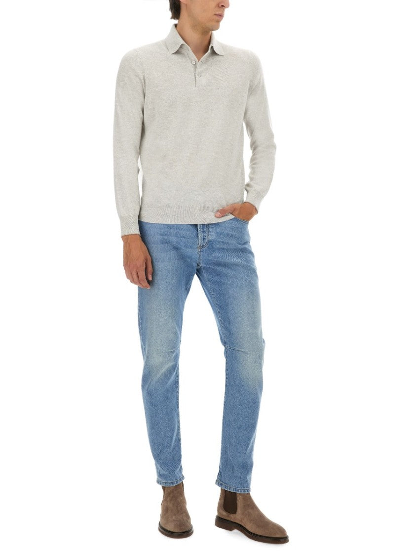 Brunello Cucinelli Classic Polo Design Cashmere Sweater