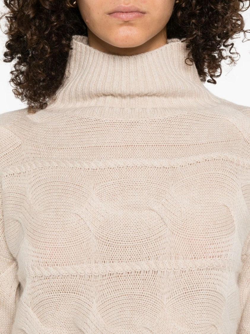 Max Mara Beige Cable Knit Sweater With Turtleneck