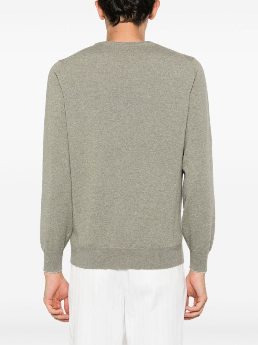 Brunello Cucinelli Light Olive Green Cashmere Sweater With Contrasting Trim