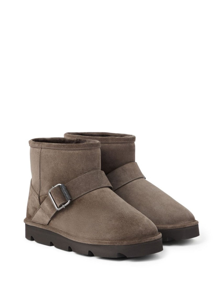 Brunello Cucinelli Mid-Ankle Flat Shoes With Metallic Buckle Detail