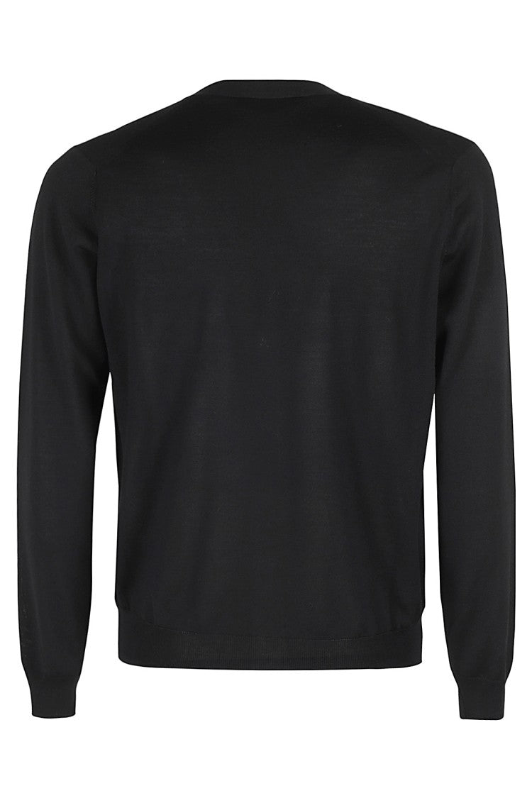 Filippo De Laurentis Fitted Black Merino Wool Cardigan With V-Neck Design