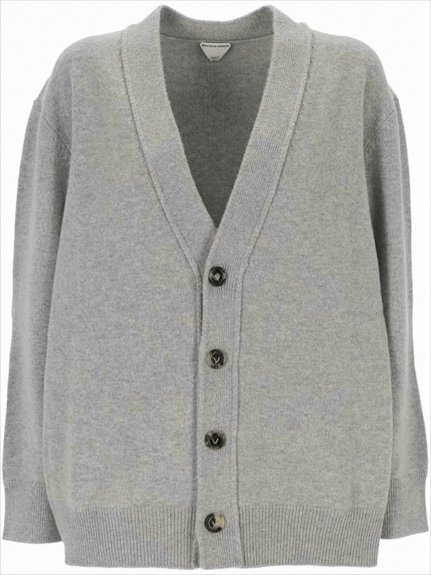 Bottega Veneta Cashmere Blend Cardigan With Woven Leather Elbow Patches