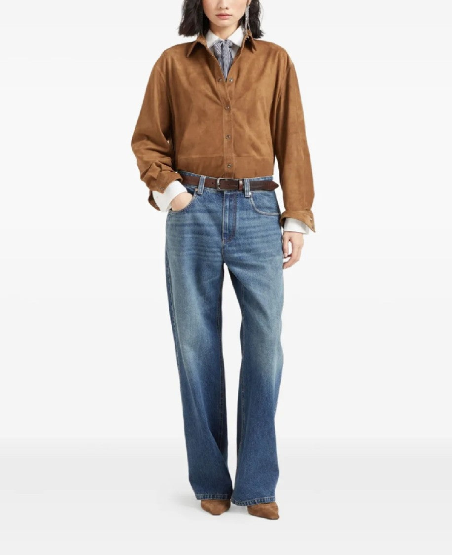Brunello Cucinelli High-Waisted Wide-Leg Denim Trousers
