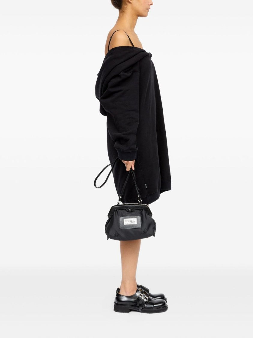 Mm6 By Maison Margiela Structured Black Polyester Clutch With Silver-Tone Closure