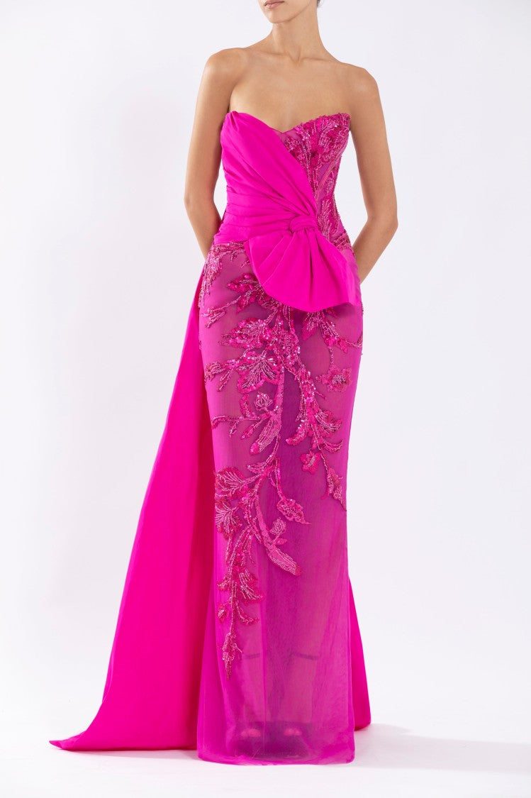 Saiid Kobeisy Tulle Strapless, Beaded Dress With A Taffeta Draping And Tail