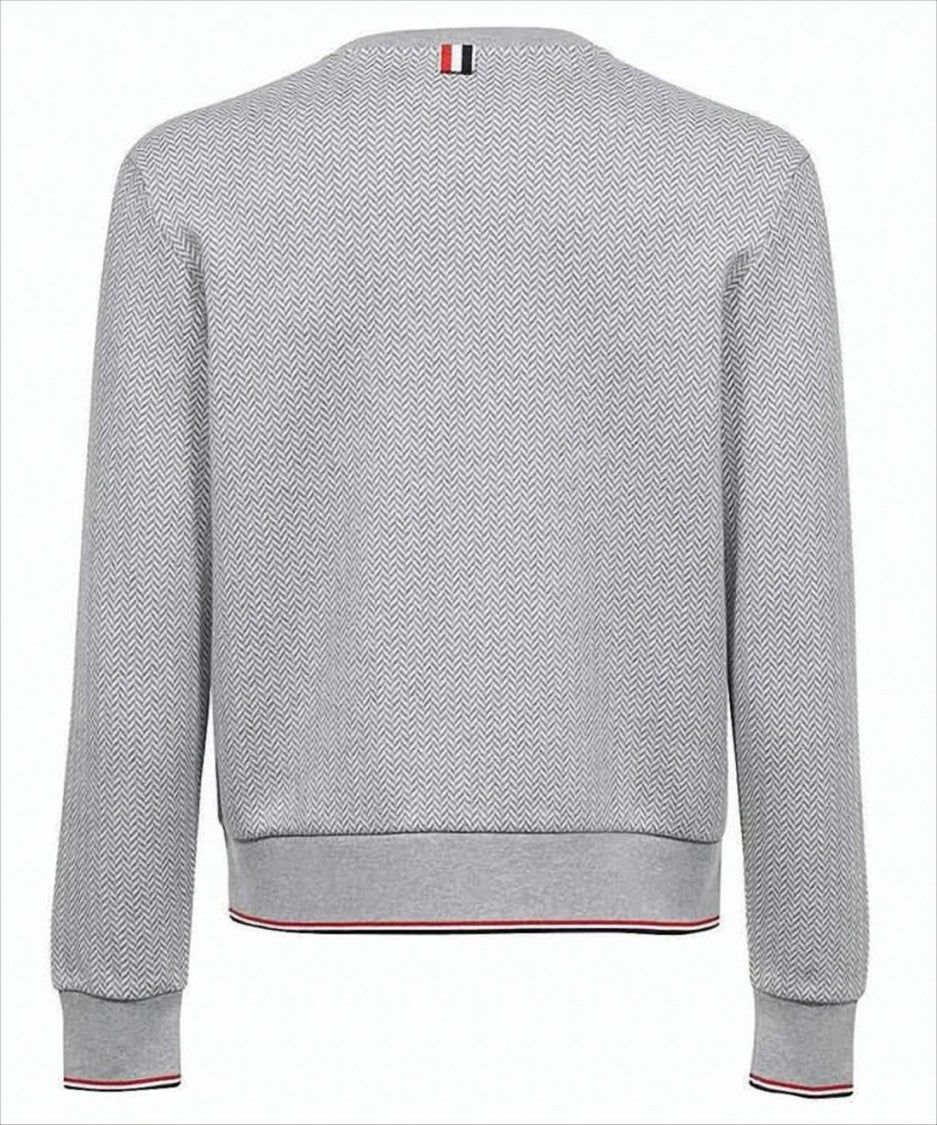 Thom Browne Long-Sleeve Herringbone Patterned Top With Ribbed Cuffs