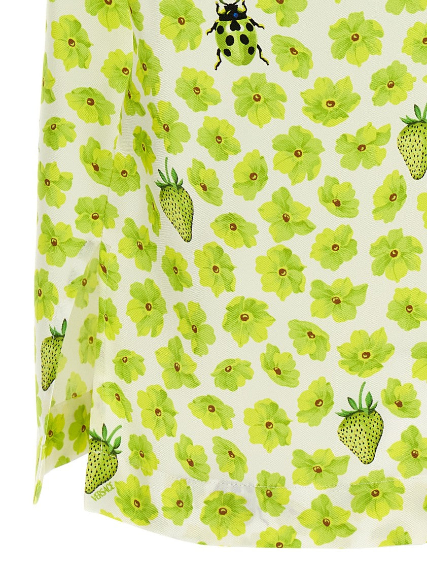 Versace Silk Twill Shirt With Strawberry Garden Print