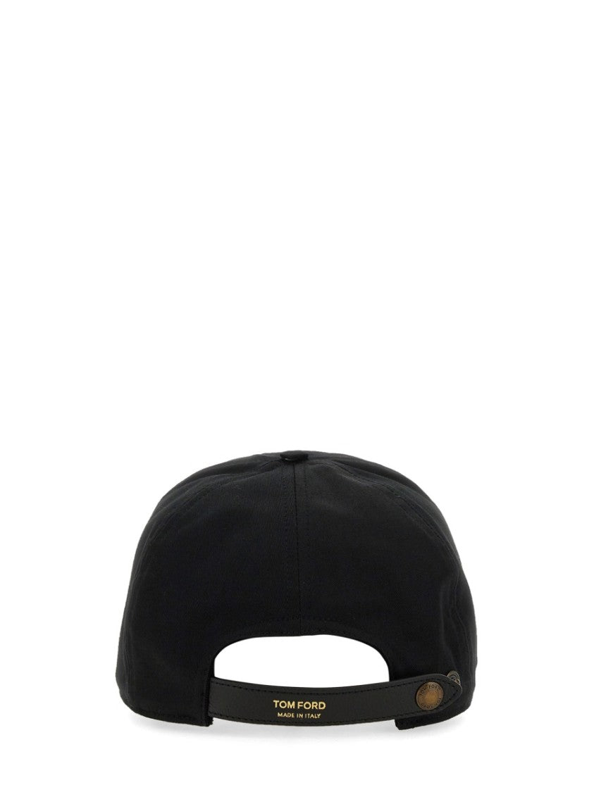 Tom Ford Black Cotton And Calf Leather Baseball Hat