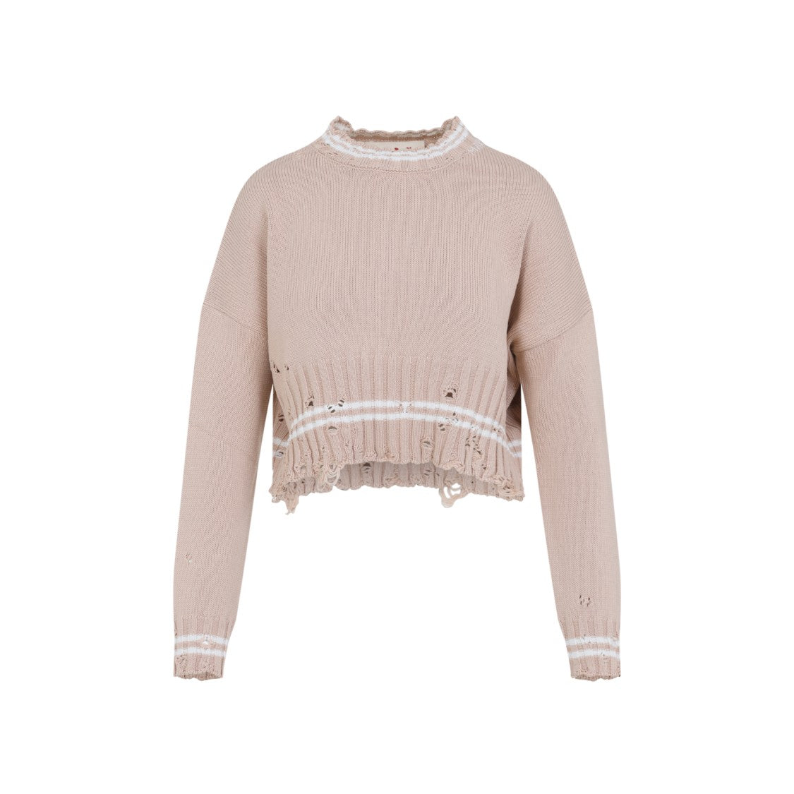 Marni Textured Knit Cropped Sweater With Lace Trim