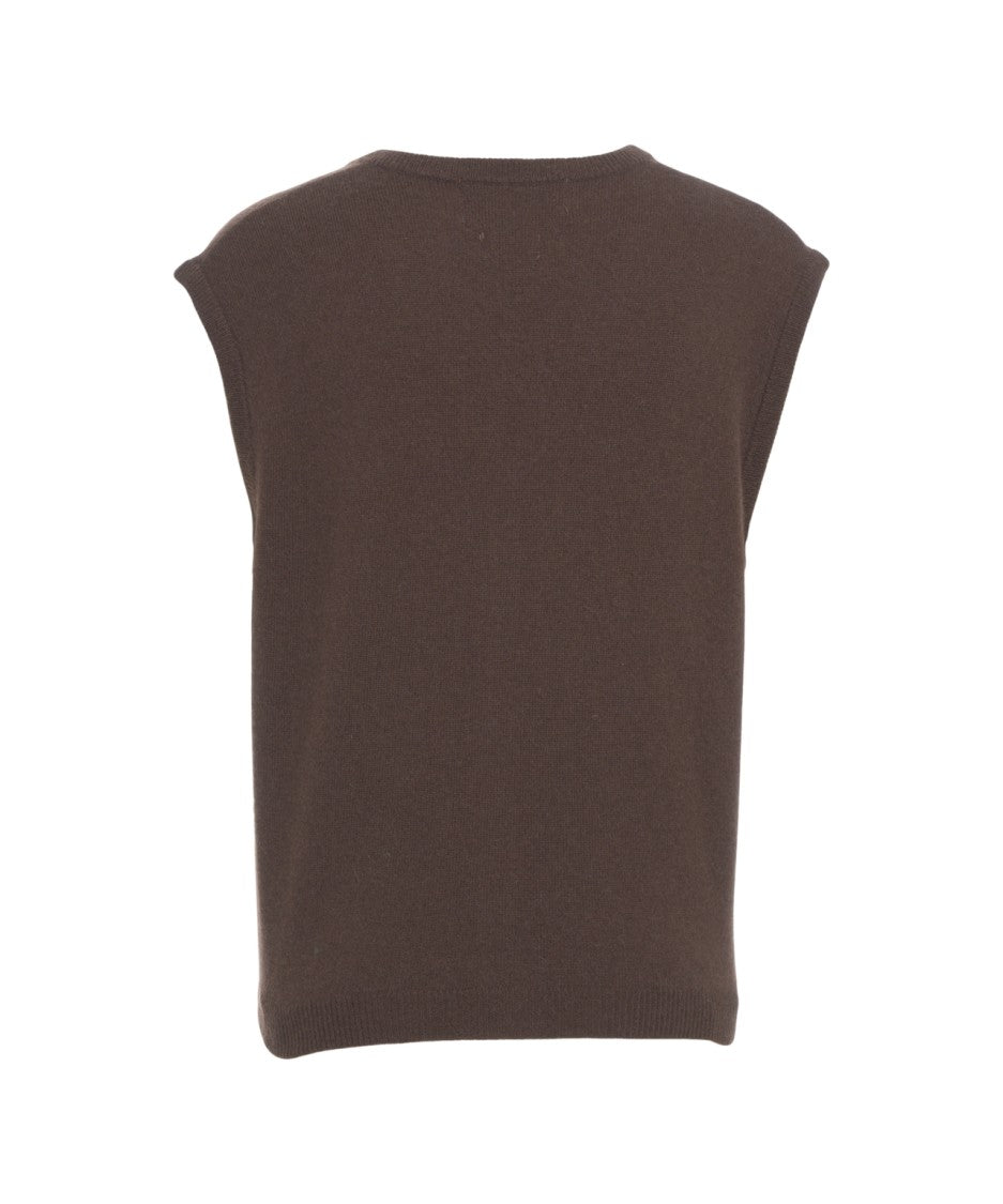 Crush Cashmere Gilet With Classic V-Neck And Full-Button Closure