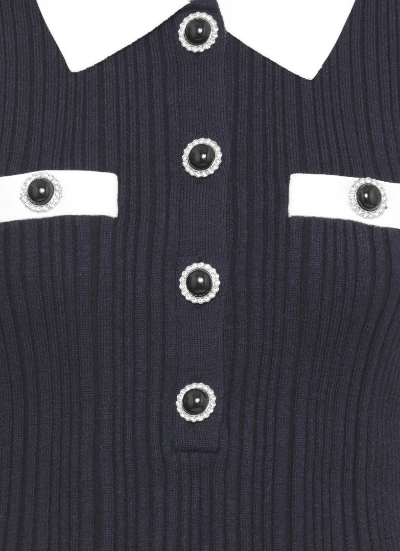 Self-Portrait Contrast Collar Knit Mini Dress