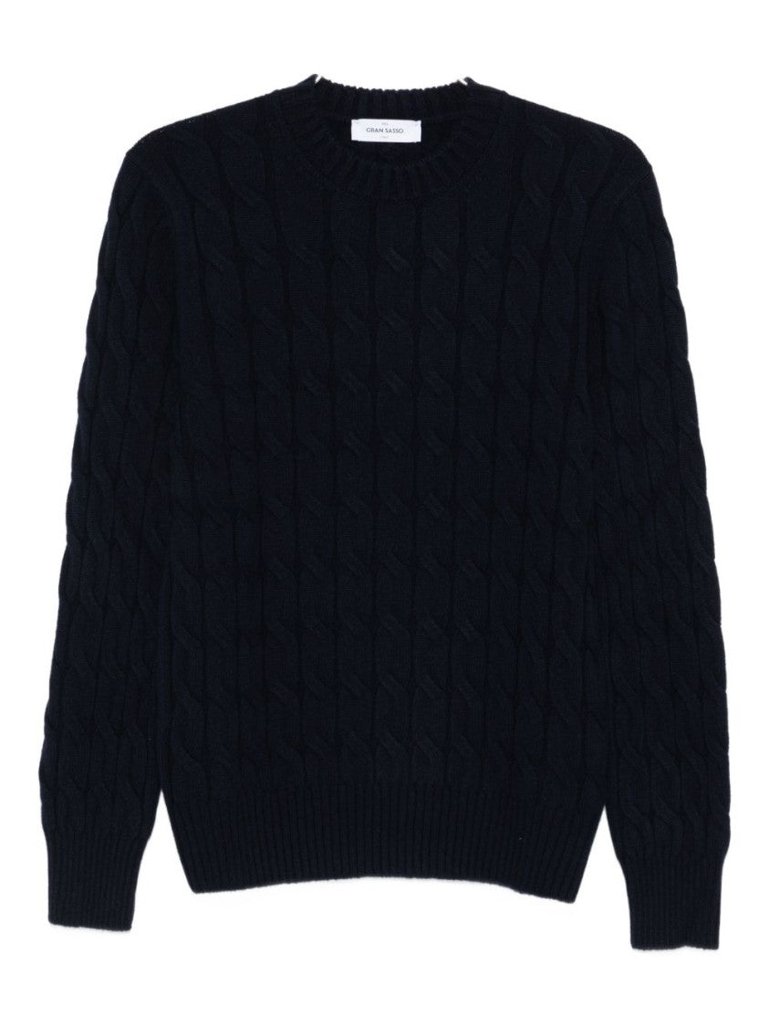 Gran Sasso Textured Cable Knit Black Sweater