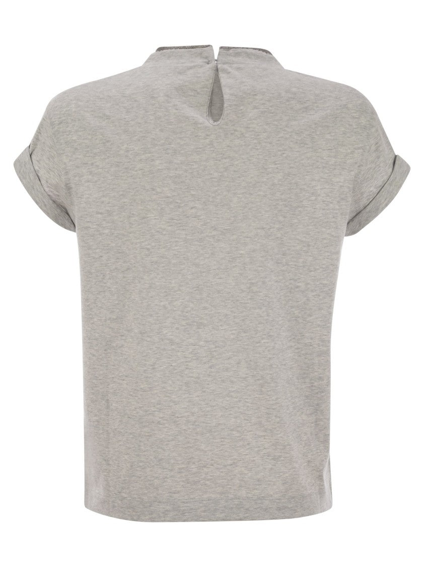 Brunello Cucinelli Stretch Cotton Jersey T-Shirt With Precious Faux-Layering