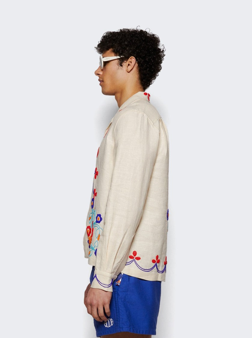 Bode Beaded Garden Party Shirt Ecru