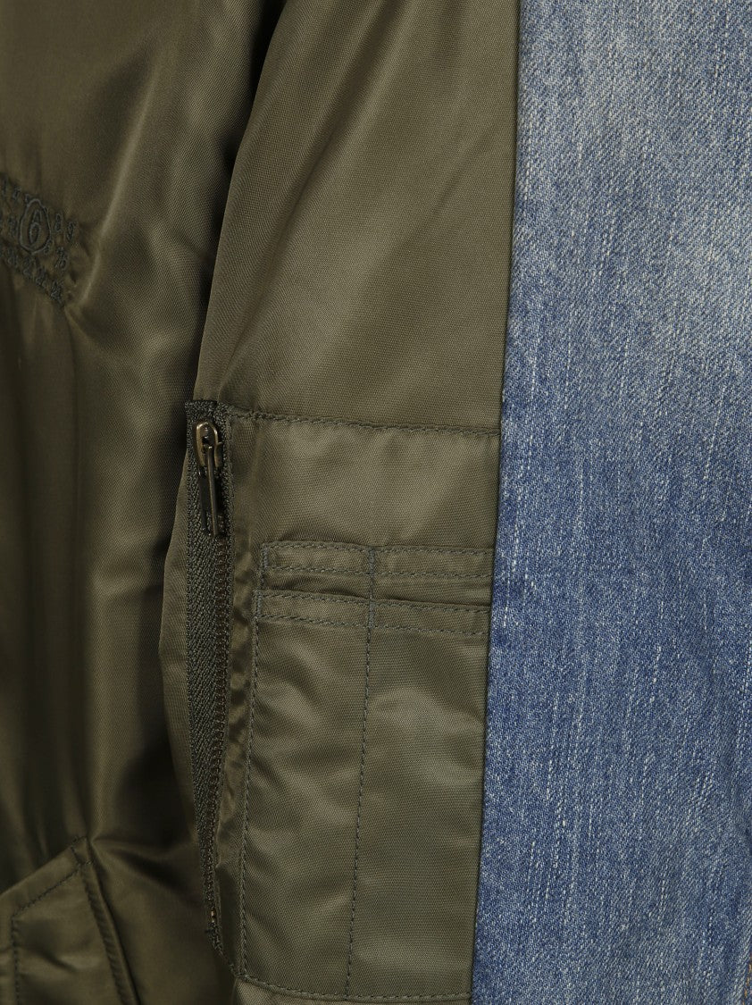 Mm6 By Maison Margiela Green Bomber Jacket With Denim Elements