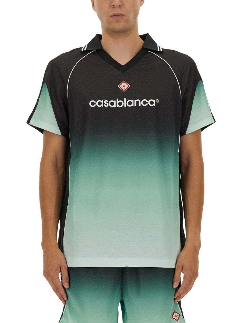 Casablanca Gradient Design Football T-Shirt With Classic Collar