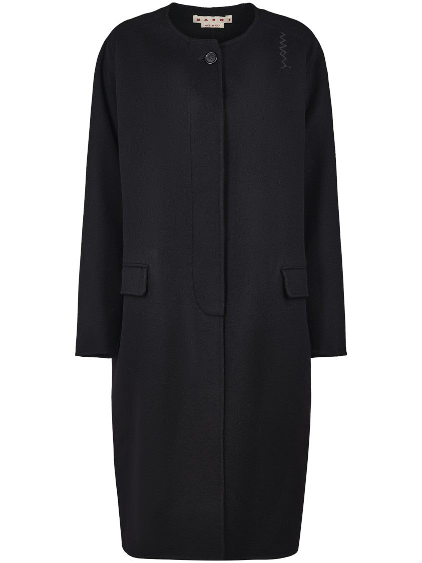 Marni Short Black Coat With Concealed Button Closure