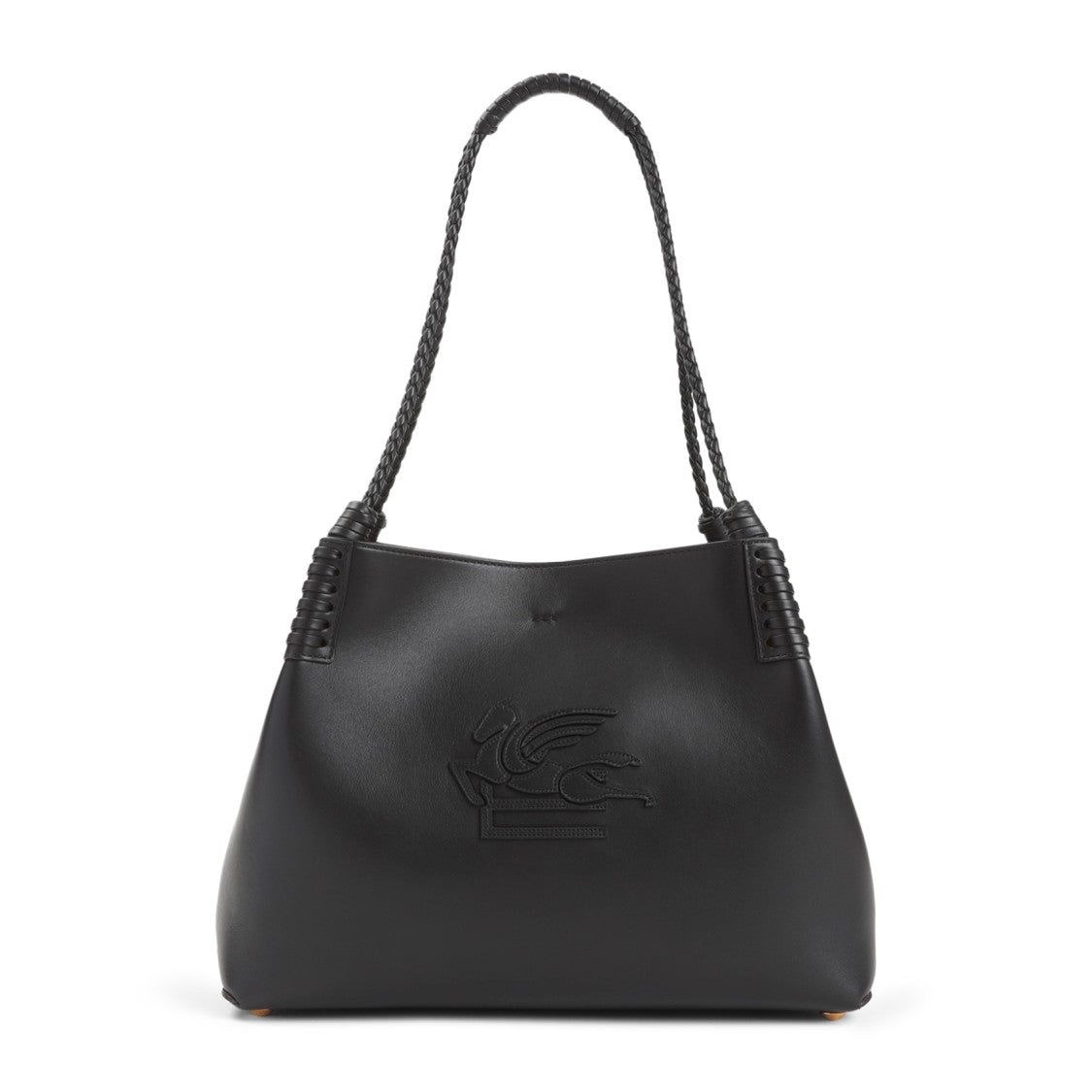 Etro Black Leather Braided Strap Handbag