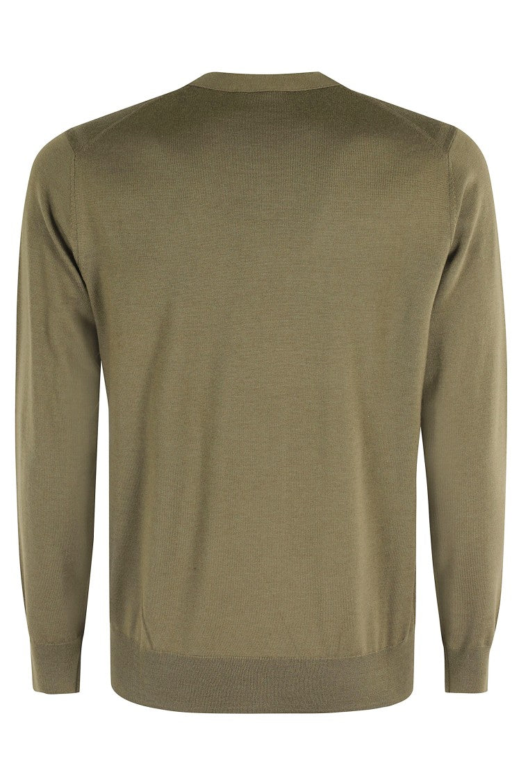 Paolo Pecora Fine Knit Olive Green Crew Neck Sweater