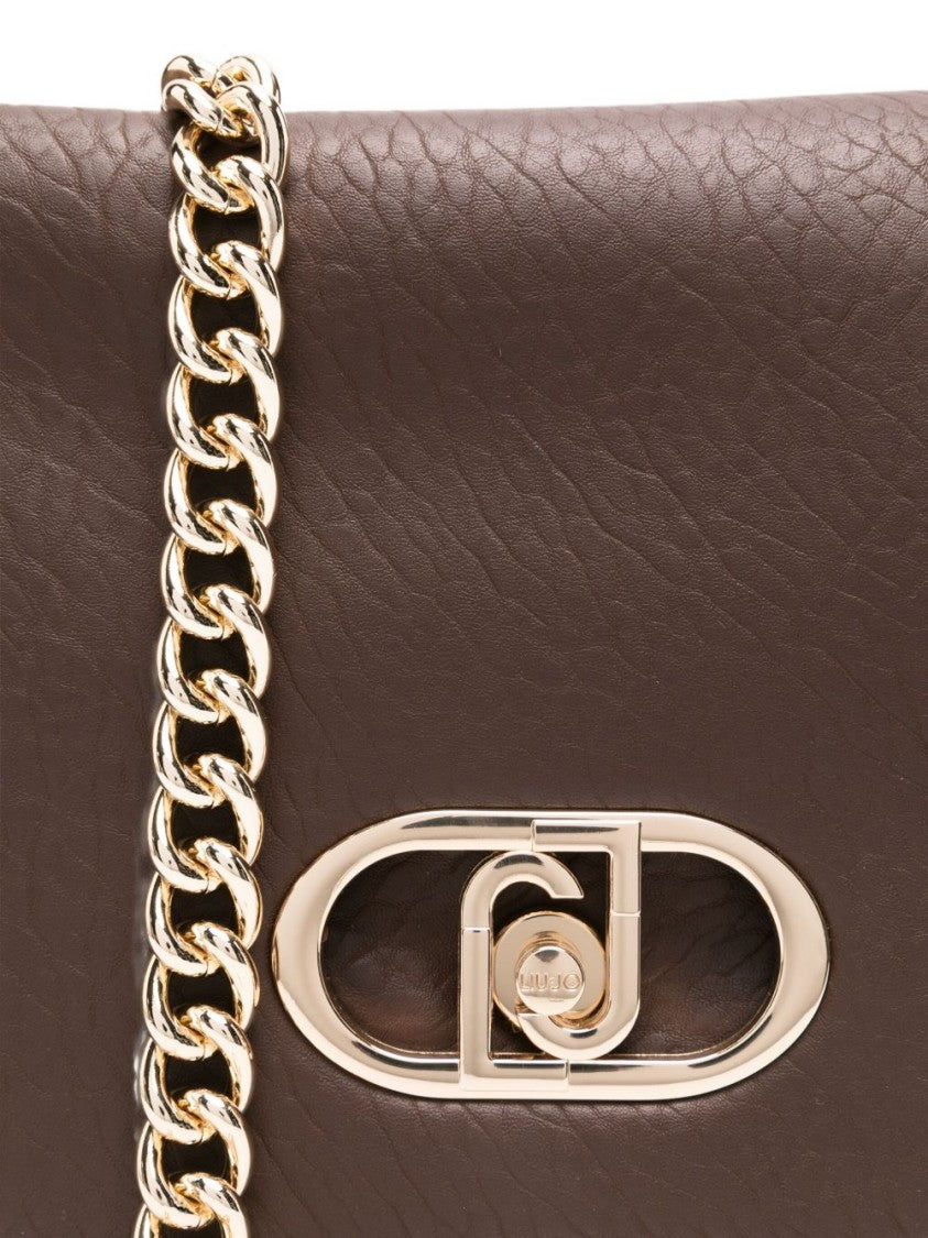 Liu Jo Textured Brown Handbag With Gold-Tone Clasp And Chain Strap