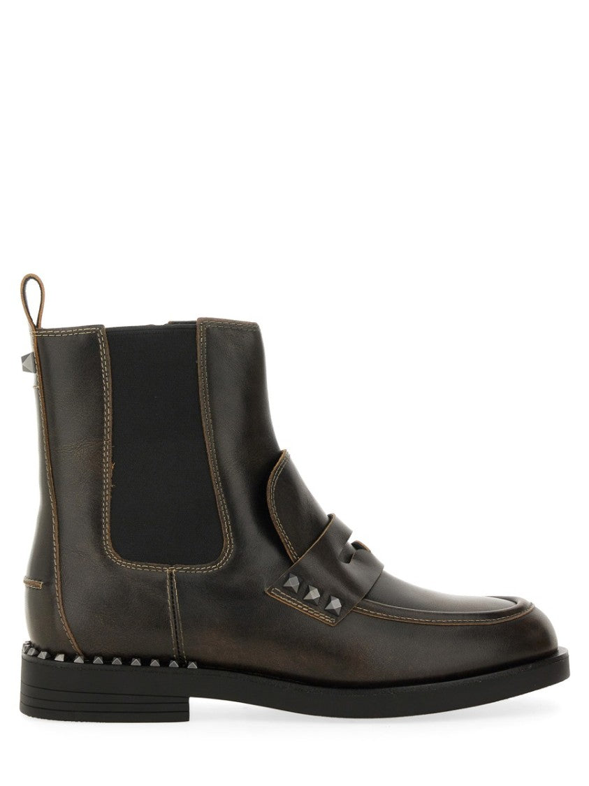 Ash Brown Leather Ankle Boots