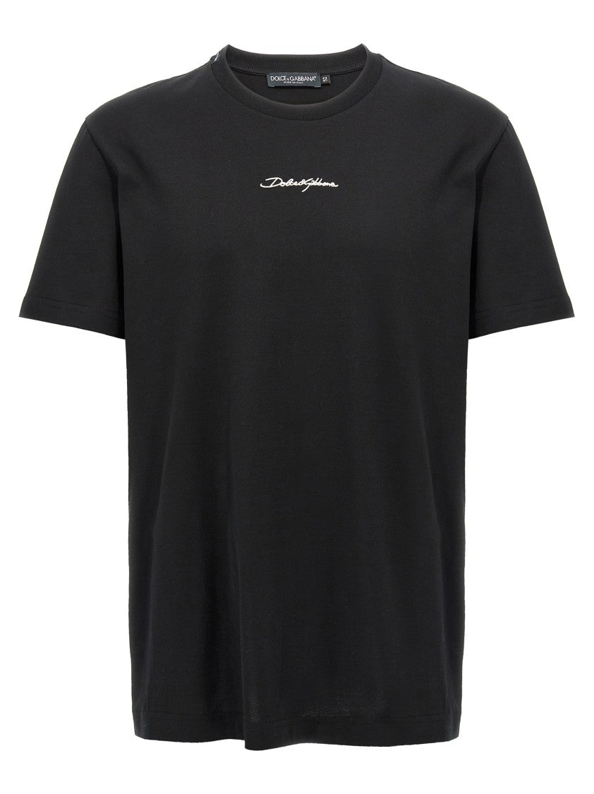 Dolce & Gabbana Cotton T-Shirt With Contrasting Logo Embroidery And Crew Neckline