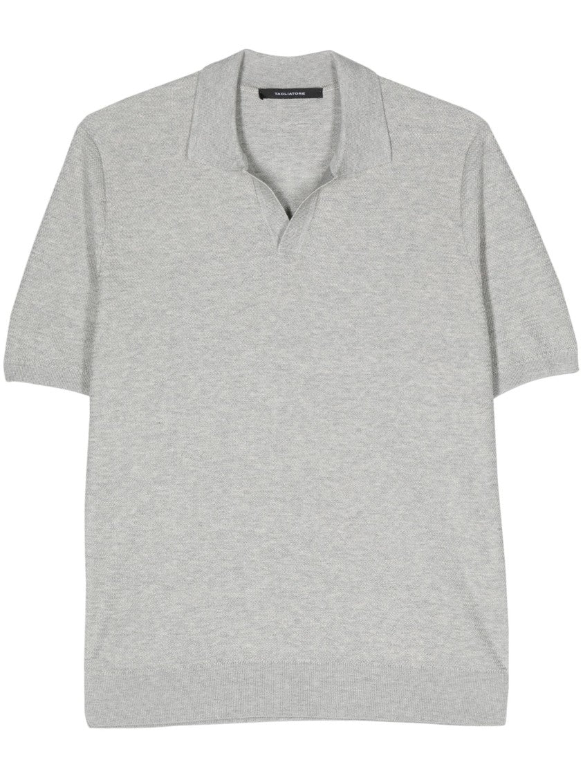 Tagliatore Beige Silk-Cotton Blend Short Sleeve Polo Shirt