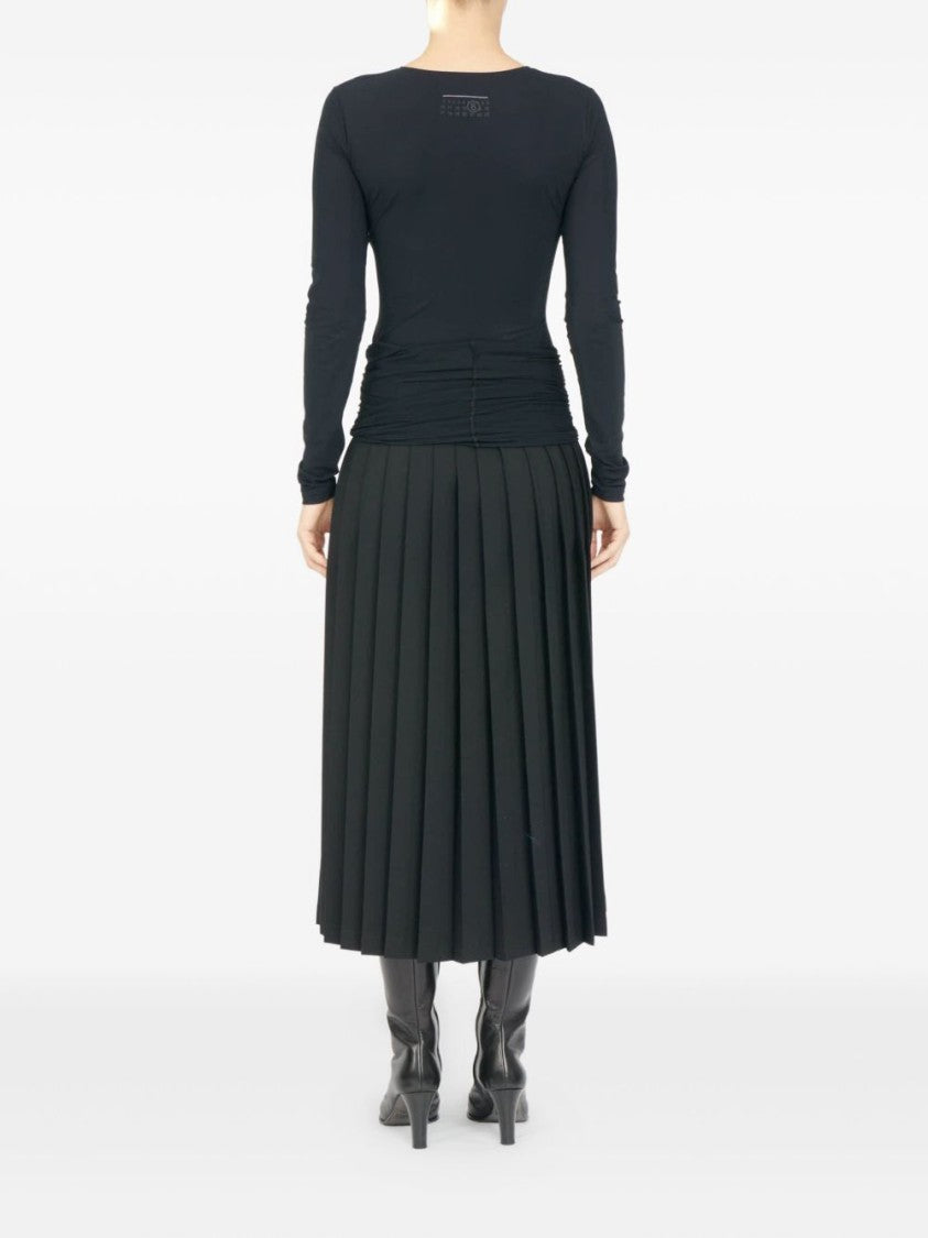 Mm6 By Maison Margiela Pleated Black Skirt With Textured Ruching