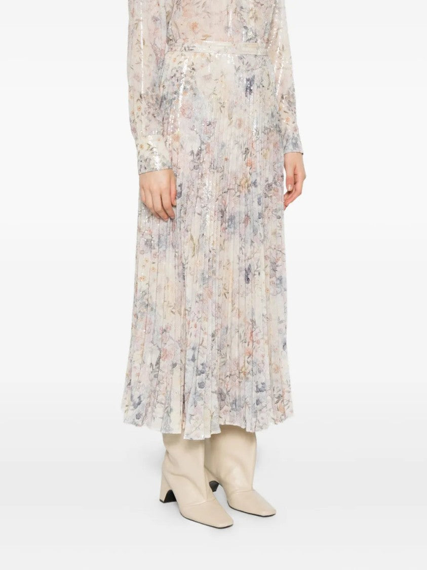 Golden Goose Sequin-Embellished Pleated Midi Skirt With Floral Print