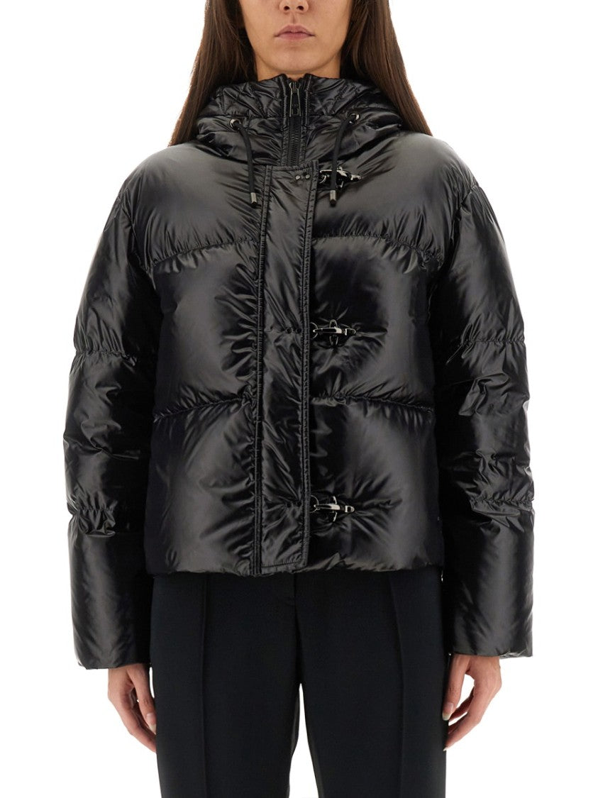 Fay Cropped Black Quilted Jacket With Hood
