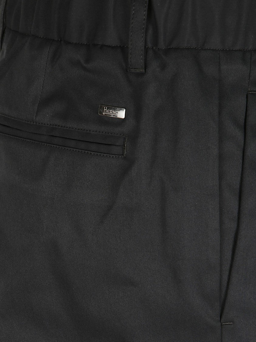 Herno Mechanical Stretch Twill Trousers With Drawstring Waist And Vintage Finish