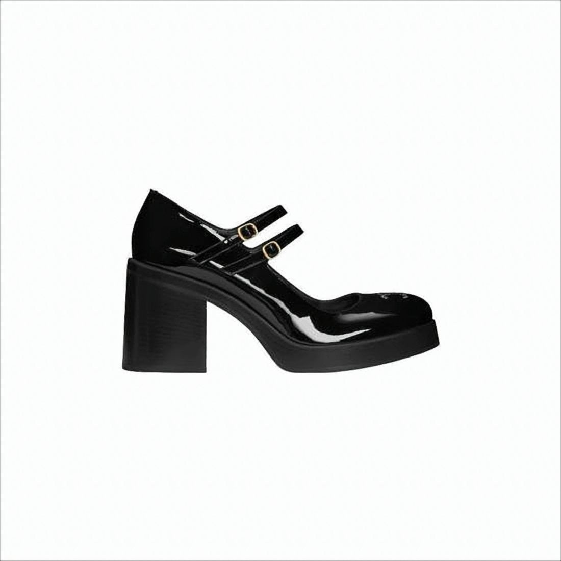 Celine Glossy Black Patent Leather Pumps With Block Heel