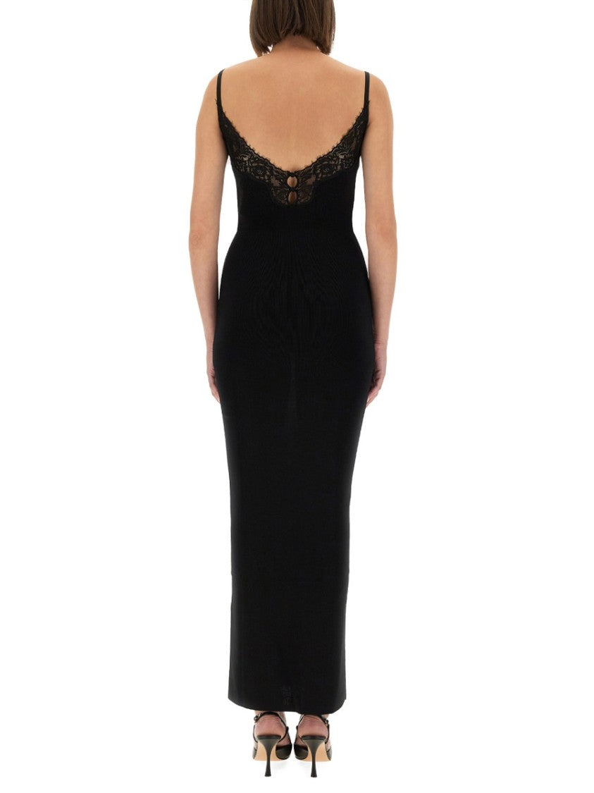 Self-Portrait Floor-Length Knit Dress With Lace Detailing