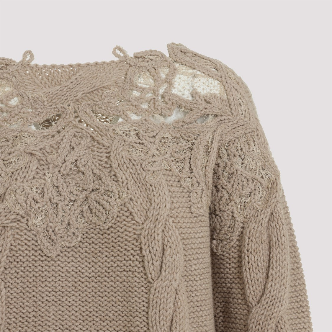 Ermanno Scervino Cable Knit Sweater With Lace Detailing