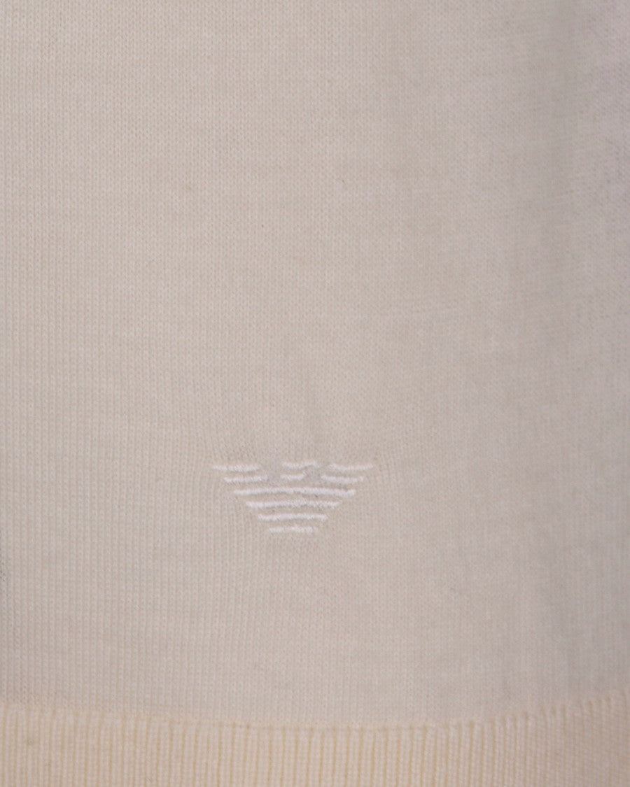 Emporio Armani Semi-Transparent Virgin Wool Knit Top With V-Neck And Shirt Collar