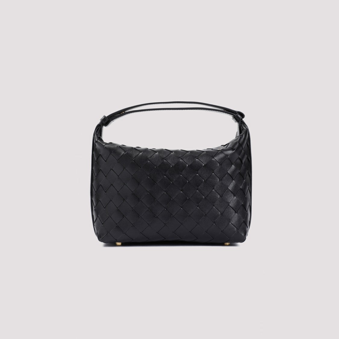 Bottega Veneta Mini Wallace Intreccio 15 Handbag In Interwoven Black Leather